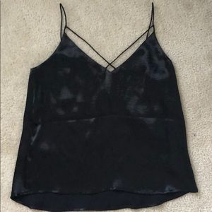black satin v neck tank top